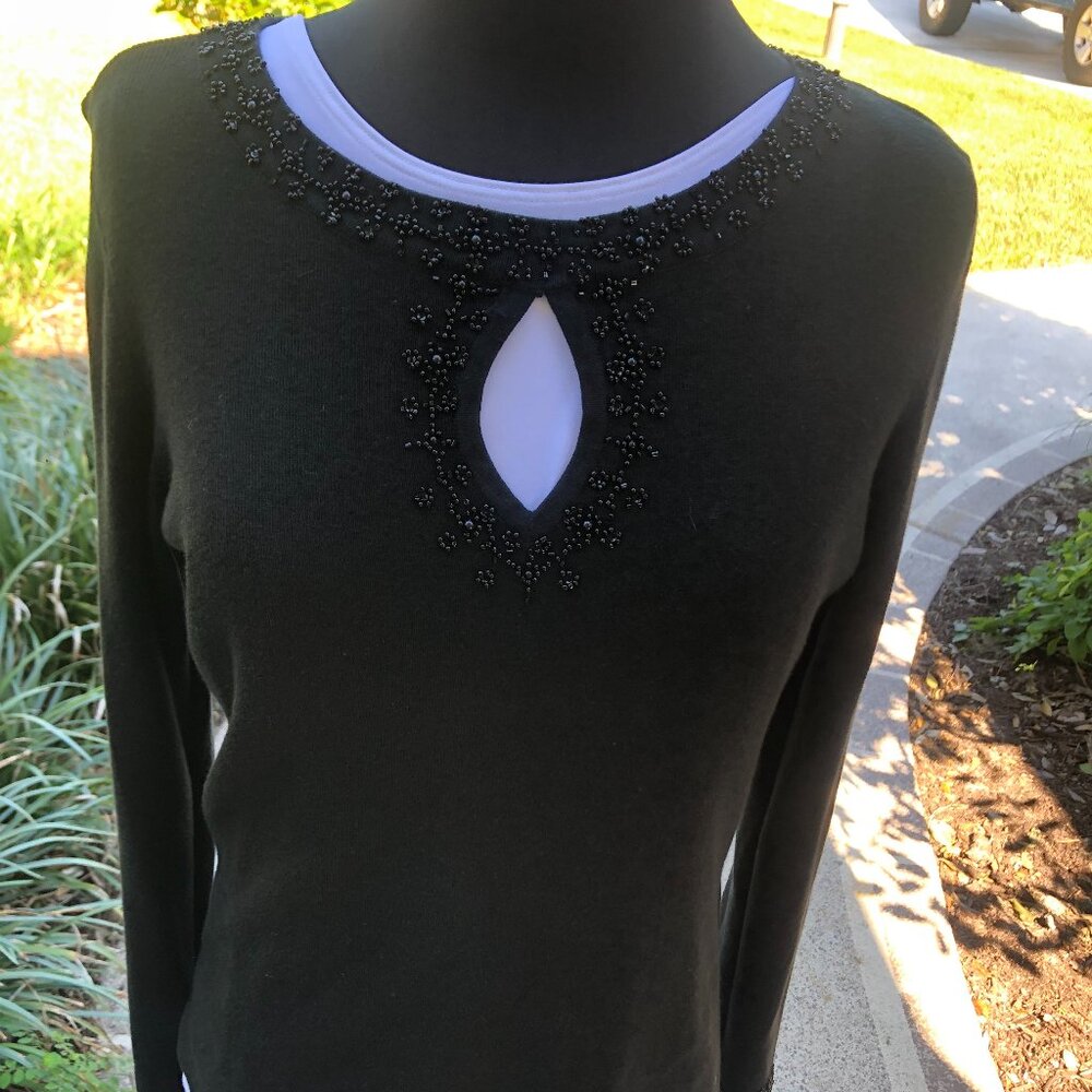 Beaded  black dressy  sweater by Emma James,  Size M